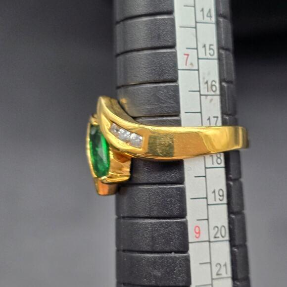 DAC Green CZ Ring Gold Plated Ring Rhinestone Cubic Zirconia - Picture 8 of 10